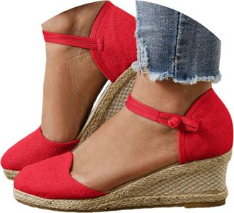 Generic Womens Espadrilles Wedge Sandals Summer Casual Closed Toe Sandal Comfortable Breathable Platform Low Heels Cute Shoes Flatform Heeled Shoes Ankle Stra