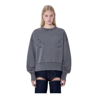 Jean Paul Gaultier Fleece Geborduurd Sweatshirt - Dames - Sweatshirts - Grijs - S - Katoen - Hoodies & sweatvesten