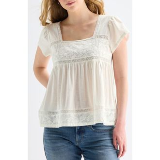 Lucky Brand Embroidered Square Neck Top in Gardenia at Nordstrom Rack, Size X-Small