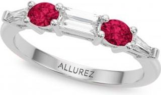 Allurez Baguette Lab Grown Diamond & Oval Ruby Wedding Ring Band in Platinum (0.85ct)