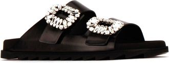 Roger Vivier Womens Slidy Viv Strass Buckle Heel Sandal Black