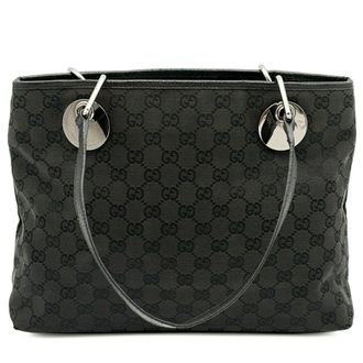 Gucci Gg Canvas Black Gg Canvas Leather Tote Bag (Pre-Owned)