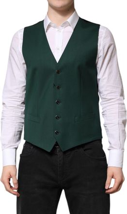 Dolce & Gabbana Green Wool Dress Formal Men Waistcoat Mens Vest