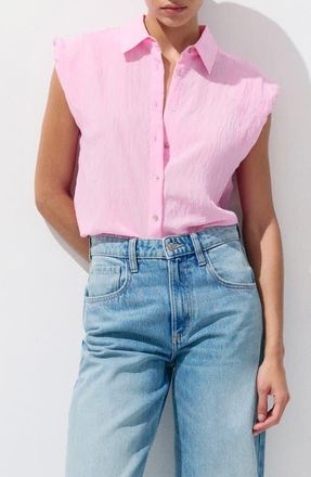 Mango Embroidered Striped Shirt in Pink at Nordstrom, Size 2