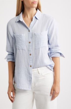 Beach Lunch Lounge Micaela Cotton Button-Up Shirt in Sail Blue at Nordstrom, Size X-Large