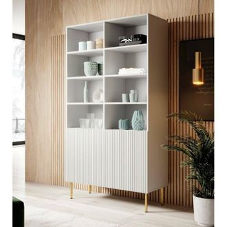 Dmora Librer&iacute;a Estarreja, Estanter&iacute;a Con Compartimentos Abiertos Y Dos Puertas, Elevada Del Suelo, 100x42 H177 Cm, Color Blanco