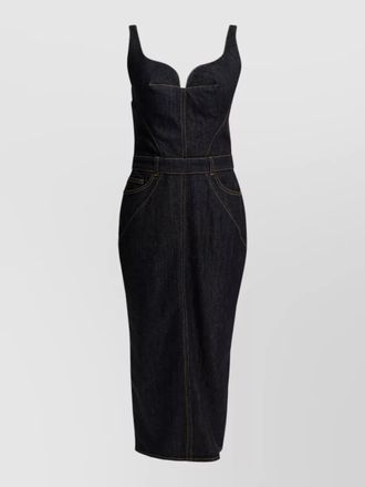 Givenchy denim sheath dress sweetheart neckline stitching