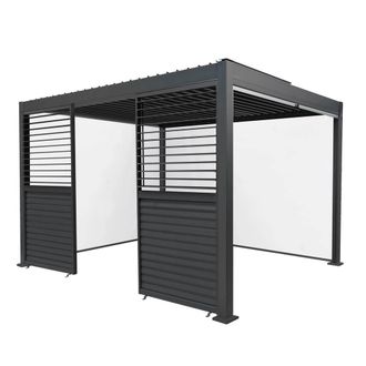 MonsterShop Anthracite Aluminium Pergola With White Blinds & 2 Shutter Panels - 3m in Grey