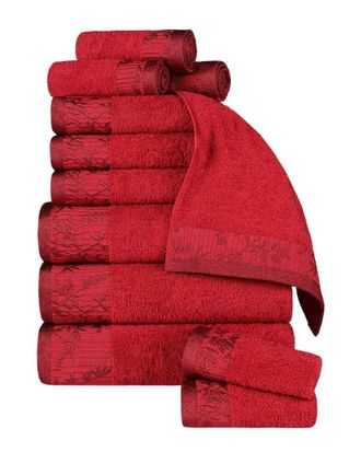 Superior Wisteria Cotton 12Pc Assorted Towel Set With Floral Bohemian Embroidered Jacquard Border