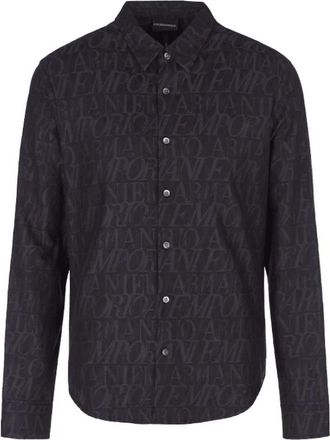 Armani Zwarte overhemd met lange mouwen- slim fit - Heren - Casual Overhemden - Zwart - S - Katoen - Overhemden
