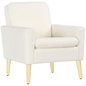HOMCOM Modern Accent Chair With Wood Legs - Wide Seat - Teddy Armchair - Cream | TJ Hughes