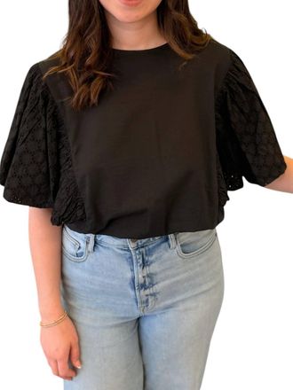 FRNCH Midnight Charm Eyelet Sleeve Top In Black