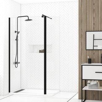 Aurlane Parete Doccia Trasparente Con Deflettore 100+40x200cm - Profilo + Barra Estensibile Nero