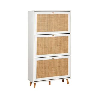 Sweeek Mueble zapatero de ca&ntilde;a, blanco