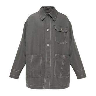 Ami Light Jackets, female, Gray, Size: XS New Wool Worker Jacket