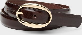 Simons Womens Oval-buckle shiny textured leather belt