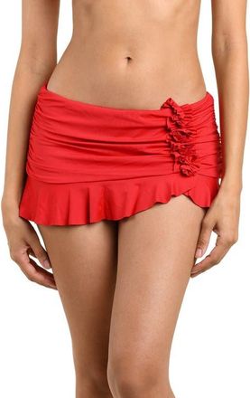 La Blanca Island Goddess Ruffle Skirted Bikini Bottoms in Ruby at Nordstrom, Size 14