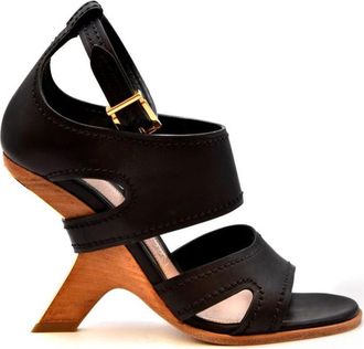 Alexander McQueen Zwarte Leren Sandalen met Gesp/Strik - Dames - Sandalen met hakken - Zwart - 37 EU - Leer - Schoenen