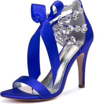Generic Wedding Shoes Women Open Toe Heeled Sandals Sexy Stiletto Bridal High Heels for Party, Prom, Dating, Wedding 10.5Cm,Blue,8 UK