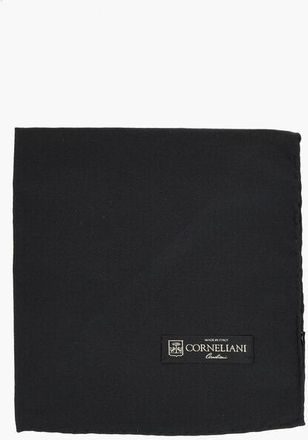 Corneliani Solid Color Silk Pocket Square with Contrasting Logo size Unica