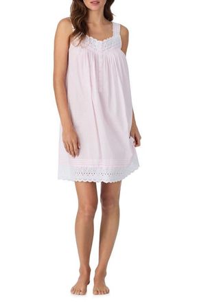Eileen West Lace Eyelet Cotton Chemise in Pink Check at Nordstrom, Size X-Small
