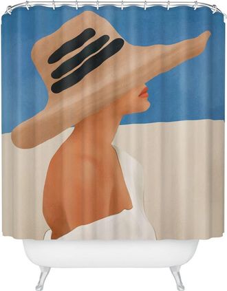 Deny Designs Summer Hat Shower Curtain in Blue/Black/White Multi at Nordstrom Rack
