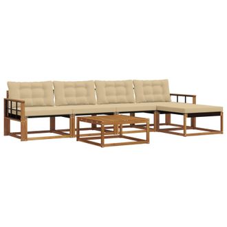 vidaXL Conjunto De Sof&aacute;s De Exterior Con Coj&iacute;n 6 Pcs Natural Y Beige Vidaxl