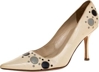 Jimmy Choo London Cream Leather Circle Detail Pointed Toe Pumps