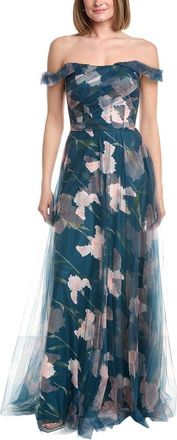 Rene Ruiz Off-The-Shoulder Tulle Floral Gown