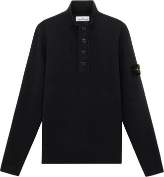 Stone Island Trui met korte rits van lamswol en nylonmix - Heren - Coltruien - Zwart - M - Wol - Truien & Vesten