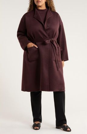 Eileen Fisher Belted Stand Collar Wool Coat in Cassis at Nordstrom, Size 3X