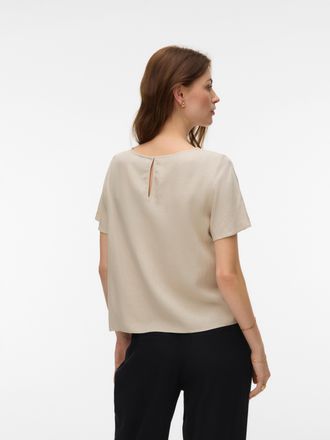 Vero Moda Blusenshirt VERO MODA VMMYMILO SS O-NECK TOP WVN GA, Damen, Gr. XL, silber lining, Web, Obermaterial: 55% Viskose, 45% Leinen, unifarben, regular fit 