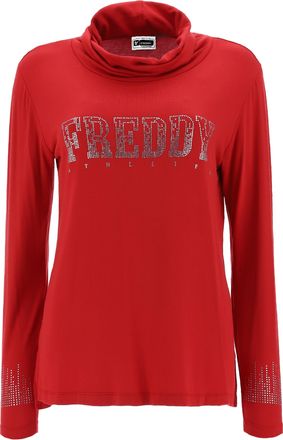 Freddy T-shirt manica lunga con collo morbido e strass argento
