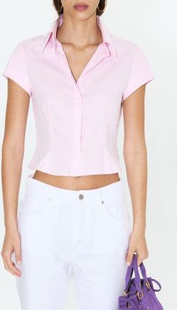 Mango Featuring Hailey Bieber Gigi Short Sleeve Button-Up Shirt in Light Pink at Nordstrom, Size 8