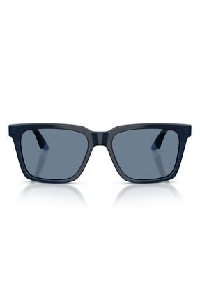 Emporio Armani 56mm Polarized Square Sunglasses in Shiny Opal Blue/Blue Polar at Nordstrom