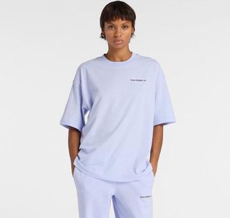 New Balance Womens Sport Graphic Oversized T-Shirt in Purple Cotton Jersey, size 2X-Large