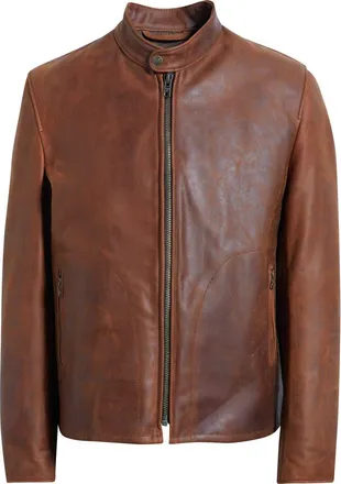 Schott NYC Caf&eacute; Racer Lightweight Oiled Cowhide Leather Jacket in Whiskey at Nordstrom, Size X-Large