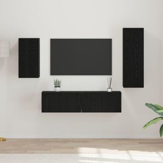 Berkfield Home TV Cabinet Set with Shelf Wall-mounted with Storage with Door 4 pcs Black oak 30.5 x 30 x 90 cm