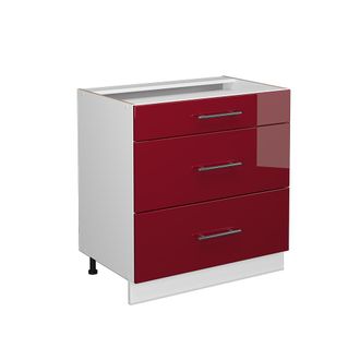 Vicco Armario De Ba&ntilde;o Fame-line, Rojo Burdeos Alto Brillo, 80 X 81.6 Cm Con 3 Cajones, Sin Encimera Vicco