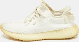 adidas White Knit Fabric Boost 350 V2 Cream White Sneakers Size 39 1/3