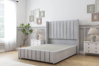 Sloomy Melbourne Naples Divan Base No Drawers-54 Wingback 12 Footboard in Silver | Size: Double