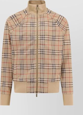 Burberry zip-up checkered cardigan high collar