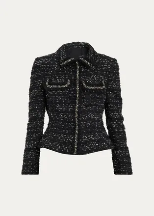 Teri Jon Beaded Metallic Boucle Jacket