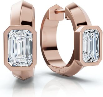 Pompeii3 1 1/3Ct Emerald Cut Brava Bezel Diamond Hoops 5/8 Huggies 14k Gold Lab Grown