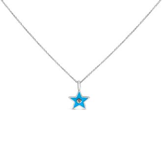 House of Brilliance Sterling Silver Blue Enamel and Diamond Accent Star Pendant Necklace