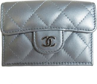 Chanel Matelasse Silver Leather Wallet (Tri-Fold) (Pre-Owned)