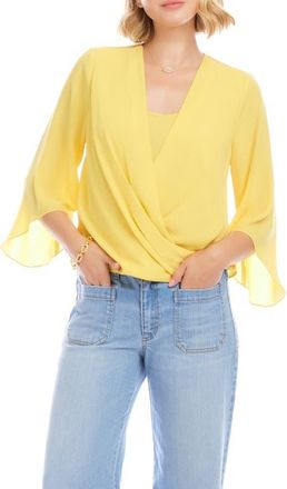 Karen Kane Drape Crossover Crepe Top in Lemon at Nordstrom, Size X-Large P