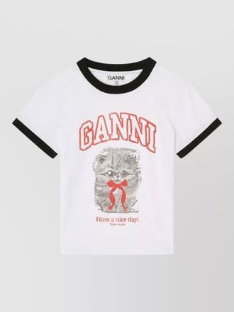 Ganni organic cotton cropped printed t-shirt