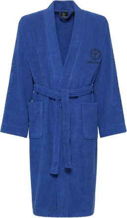 Carlo Colucci Nachtkleding, Heren, Blauw, M, Katoen, Kimono Stijl Geborduurde Badjas