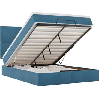 vidaXL Estructura De Cama Otomana Con Colchones Azul Oscuro 140x200 Cm Vidaxl